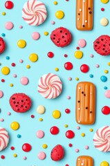 seamless of  Falling pieces of colored caramel on a light background. Texture for design. Freezing in motion. , isolated on white background,  , copy space, copy space for text,