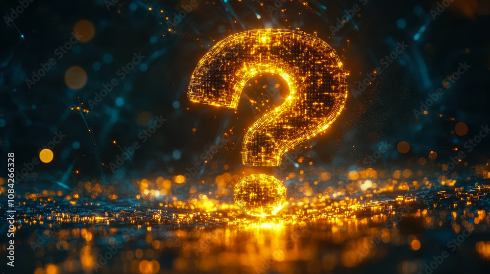 Poster digital 3d question mark with binary code representing ai and natural language processing