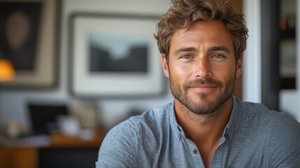 Talking to the camera in a home office setup, comfortable and relatable