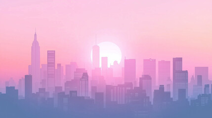 Fototapeta premium Minimalist Urban Skyline at Sunset with Pastel Colors - Serene Cityscape Illustration with Modern Buildings