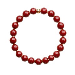 A vibrant red beaded necklace featuring glossy beads, elegantly strung together with a gold accent for a chic and stylish look.