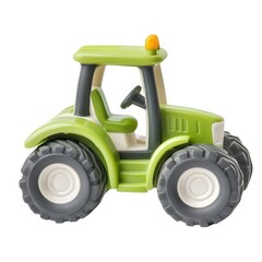 Obraz premium A small green toy tractor featuring large tires and a light, perfect for kids or as a decorative piece.