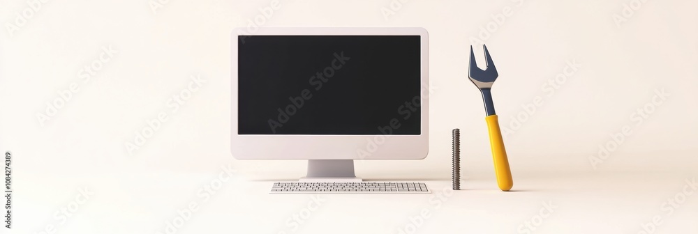 Aufkleber a modern computer setup alongside a screwdriver signifies the importance of repairs and maintenance 