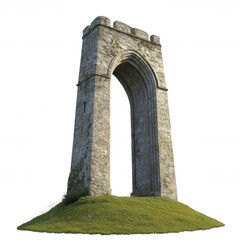 Fototapeta premium A majestic stone archway standing proudly on a grassy hill under a clear sky., isolated on a transparent background.