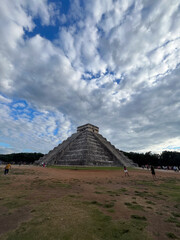 Majestic View of Chichen Itza Pyramid under Cloudy Sky