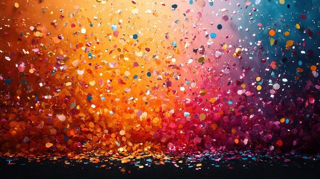 colorful confetti bursts across the frame, creating an abstract explosion of joy and festivity, perfect for celebrating milestones and special occasions with a sense of vibrancy and energy