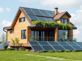Fototapeta premium A modern and innovative solar-powered house with sleek design and energy-efficient technology, sustainable living, solar panels