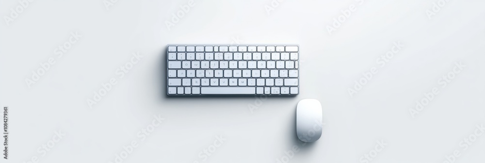 Poster a sleek white keyboard and mouse are neatly placed on a minimalistic table, creating an organized an