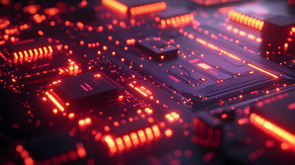 Red Neon Circuit Board - Abstract 3D Background