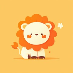 Fototapeta premium Adorable Kawaii Lion Illustration on Bright Yellow Background