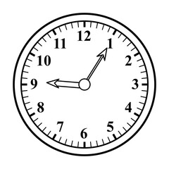 Analog Clock Outline Vector Illustration. A black-and-white vector illustration of an analog clock. The clock features bold hour numbers from 1 to 12.