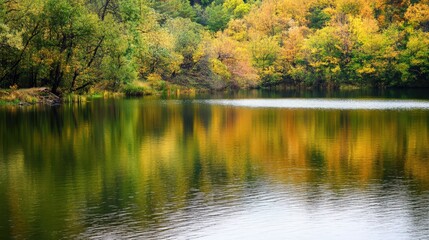 A lake with trees in the background