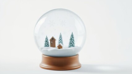 Snow globe with snowflakes and winter scene inside, isolated on white background, festive, holiday