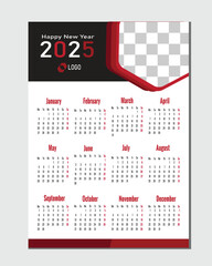 Light full year horizontal calendar template for the year 2025 with a photo placeholder