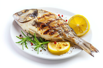 Grilled fish dorada bbq. Isolated on white background	