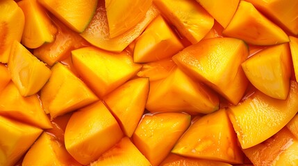 Freshly sliced mangoes creating a juicy and vibrant atmosphere