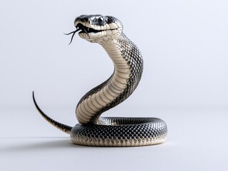 Sleek Black Snake Closeup on Minimalist Grey Background - Serene Reptilian Elegance for Wildlife Concepts