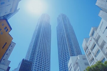 Fototapeta premium Twin Towers Reaching for the Sky in Modern City