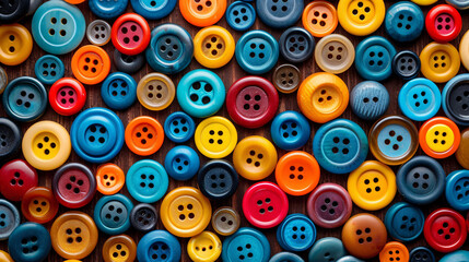 Fototapeta premium Vibrant Sewing Buttons Background in Assorted Bright Colors