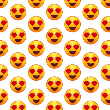 Seamless pattern with a heart face emoji