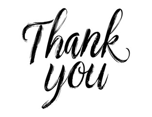 Thank you lettering in textured brush calligraphy with elegant cursive style on white background. Ink illustration perfect for greeting cards, social media and thank you letters. Vector illustration.
