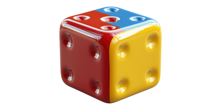 Colorful Dice Block Isolated on Transparent Background. Fun Games for Kids