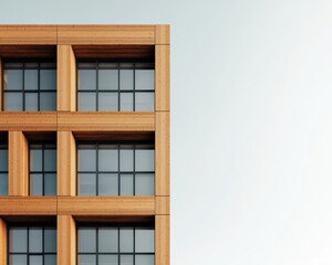 Obraz premium Modern wooden skyscraper made from crosslaminated timber, highlighting sustainable construction, wooden skyscraper, renewable materials