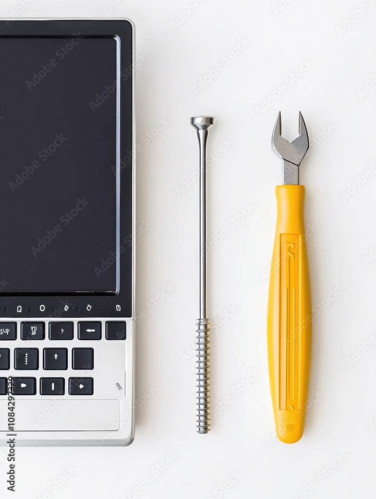 Leinwandbilder a laptop is placed next to a screwdriver and a screw, emphasizing key tools for effective home compu