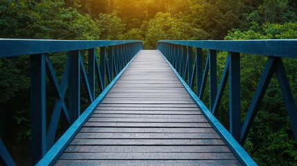 Fototapeta premium Pedestrian bridge with solarpowered lighting and recycled composite materials, solar bridge, sustainable crossing