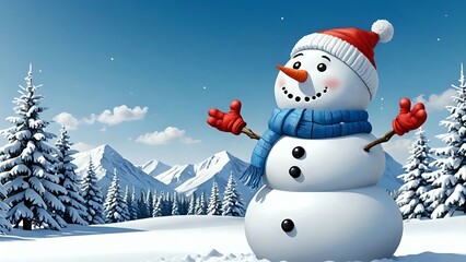 Fototapeta premium Whimsical Snowman in a Festive Winter Scene