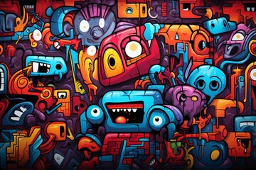 Obraz premium Abstract Graffiti Illustration Background, Graffiti Background, Graffiti Wallpaper, Graffiti Pattern, Street Art Graffiti, Graffiti Wall Background, Graffiti Digital Paper, AI Generative