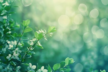 Green leaves with sunlight and bokeh background. Nature background.