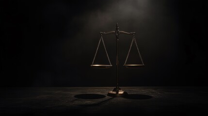 Justice balance scale in dark room with copy space for adding text. Concept for justice in law, Fairly, Equality or Honestly.