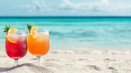 Obraz premium Friends enjoying on vacation concept. Refreshing Drinks Enjoyed on Sunny Beach