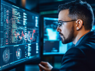 A security professional presenting a cybersecurity risk management plan to executives, showing strategies for mitigating potential risks.