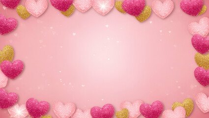 A velentine's day back ground frame of pink and golden hearts
