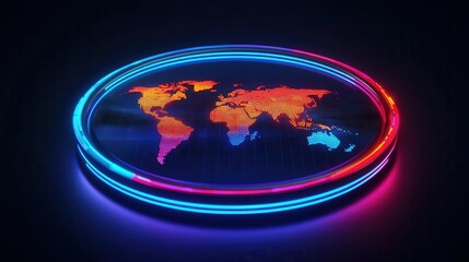 Global risk assessment, glowing digital dashboard with geopolitical heat map, 3D illustration
