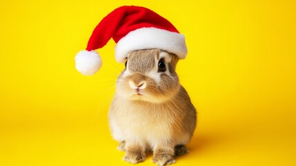 Christmas, Santa, Christmas rabbit, animal, white, isolated, cat, holiday, Claus, Christmas, cute, rabbit, red, hat, pet, furry, fur, pet, winter, mammal, small, fun, Easter, celebration