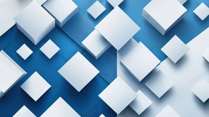 Obraz premium Blue and white tech geometric background with paper squares