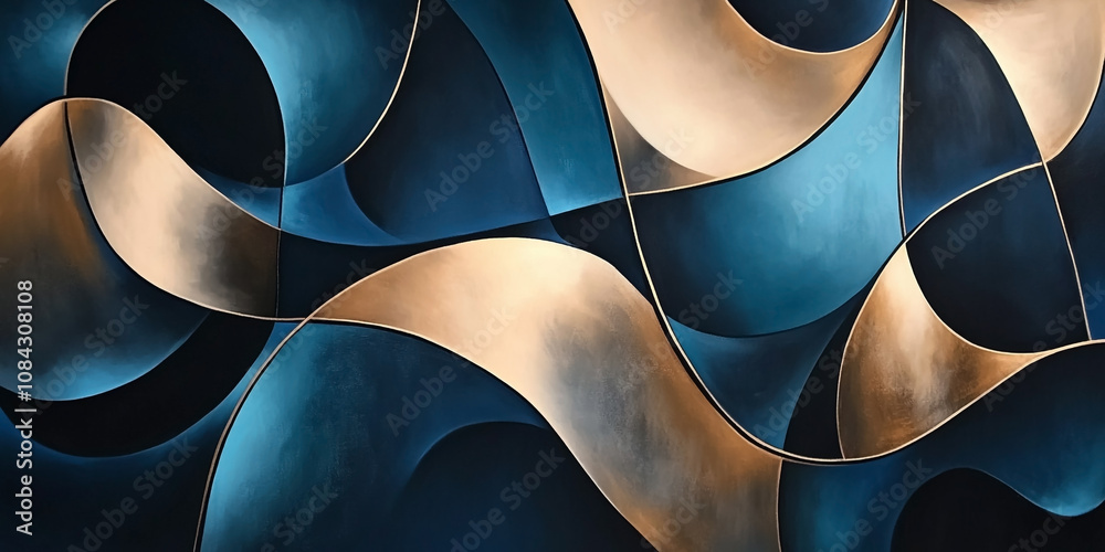 Sticker abstract background of blue and gold waves