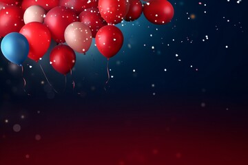 Celebration red background with confetti and balloons, Red balloons Wallpaper, Balloons Copy Space Background, Festive Balloons Background, AI Generative