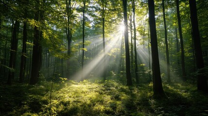 Obraz premium Sunlight Through Forest Trees