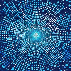 Bright small square dots in blue circular abstract background