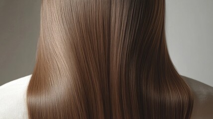 Naklejka premium A textured hairstyle featuring long, flowing strands with a rich brown color, showcasing a unique visual effect from the back.