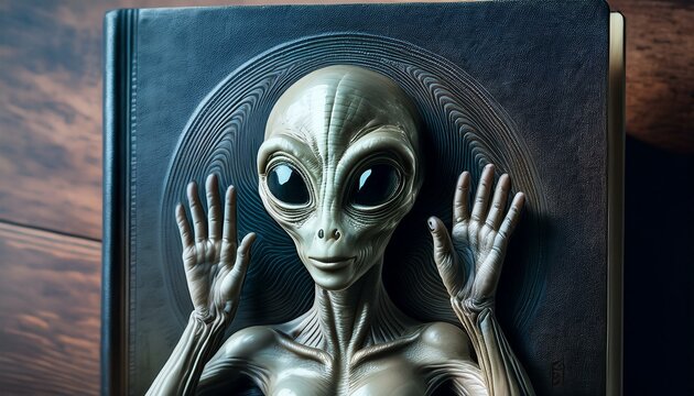 UFO and alien images in the form of different compositions created with artificial intelligence.