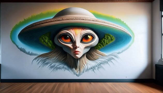 UFO and alien images in the form of different compositions created with artificial intelligence.