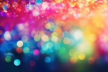 Obraz premium Rainbow Colorful Bokeh Background, Rainbow Bokeh Wallpaper, Rainbow Bokeh Light Background, Multicolor Bokeh Light Background, Blur Background, AI Generative
