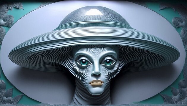 UFO and alien images in the form of different compositions created with artificial intelligence.