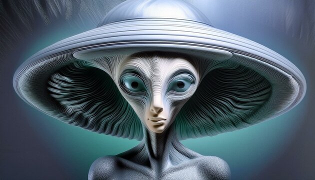 UFO and alien images in the form of different compositions created with artificial intelligence.