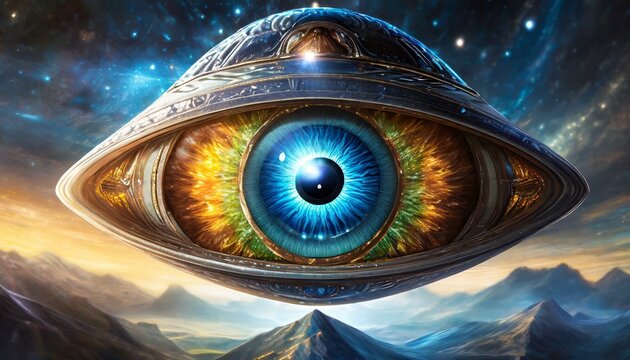 UFO and alien images in the form of different compositions created with artificial intelligence.